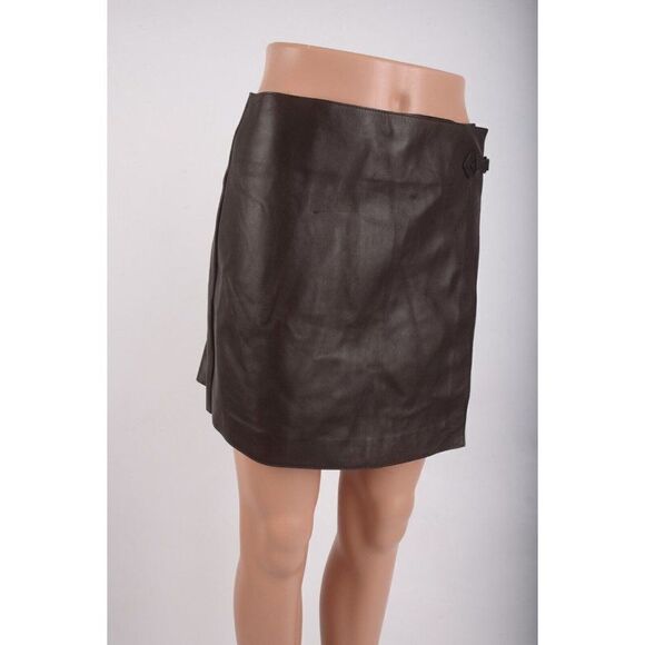 Massimo Dutti Womens Mini Skort Skirt Nappa Leather S Brown 5308/797 NWT - Picture 3 of 11